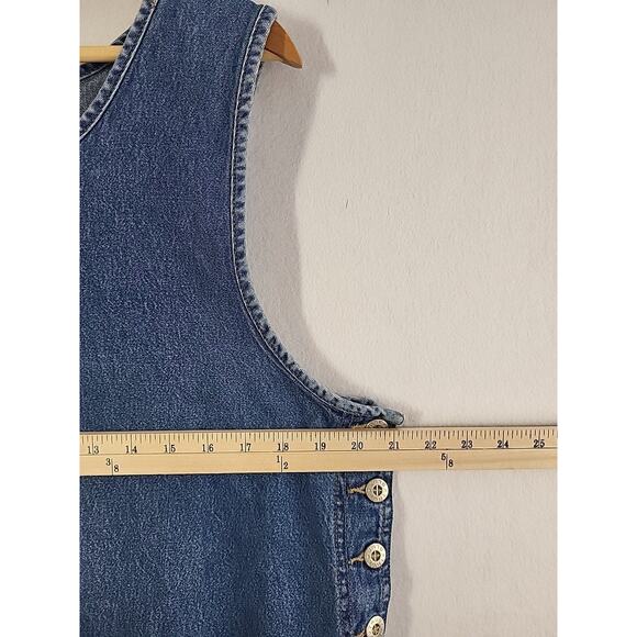 VTG 90s Denim Embroidery Floral Midi Dress L Blue Cottage Country Western Rustic - Picture 10 of 12